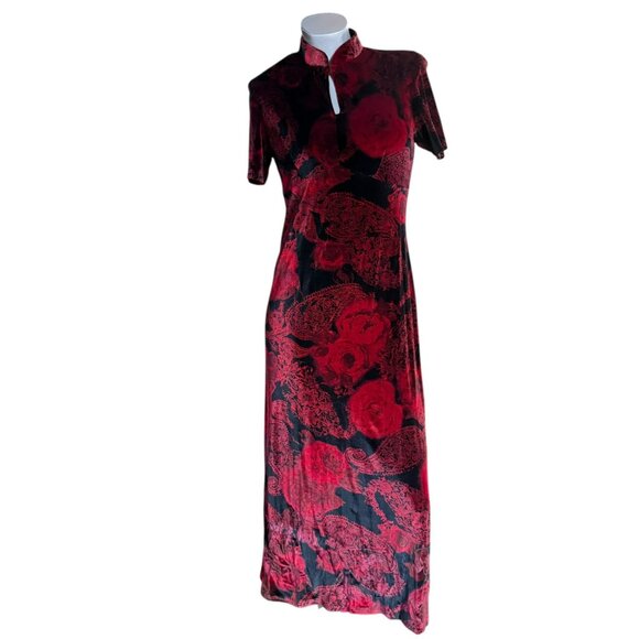 90s Scarlett Red and Black Velvet Dress - Picture 1 of 6